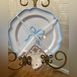 Set 4 Blue Bow 8.5” Salad Dessert Plates Coquette Melamine Shabby Chic New